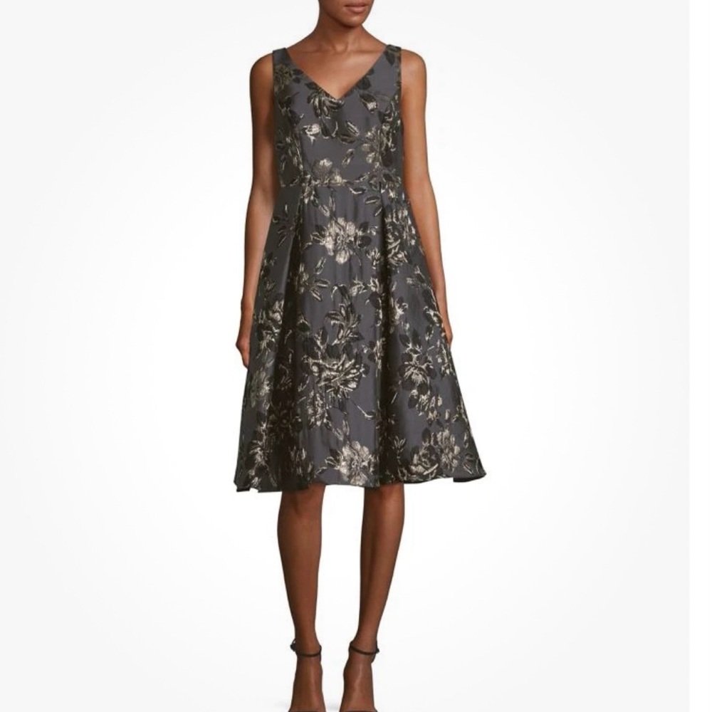 Adrianna Papell Metallic Floral Midi Dress